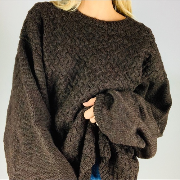 Vintage Oversized Slouchy Crewneck Wool Chocolate Brown Sweater Size Large - Picture 2 of 6
